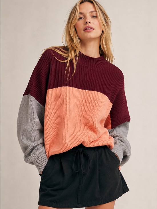 Free People Sweaters - Free People Easy Street Tunic Oversized Colorblock Peach Maroon Beige